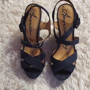Navy wedge sandals 10 5in heel